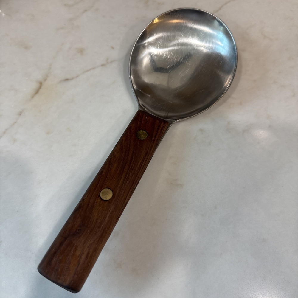 Vintage Stainless Steel Rice Paddle Spoon Wooden Handle